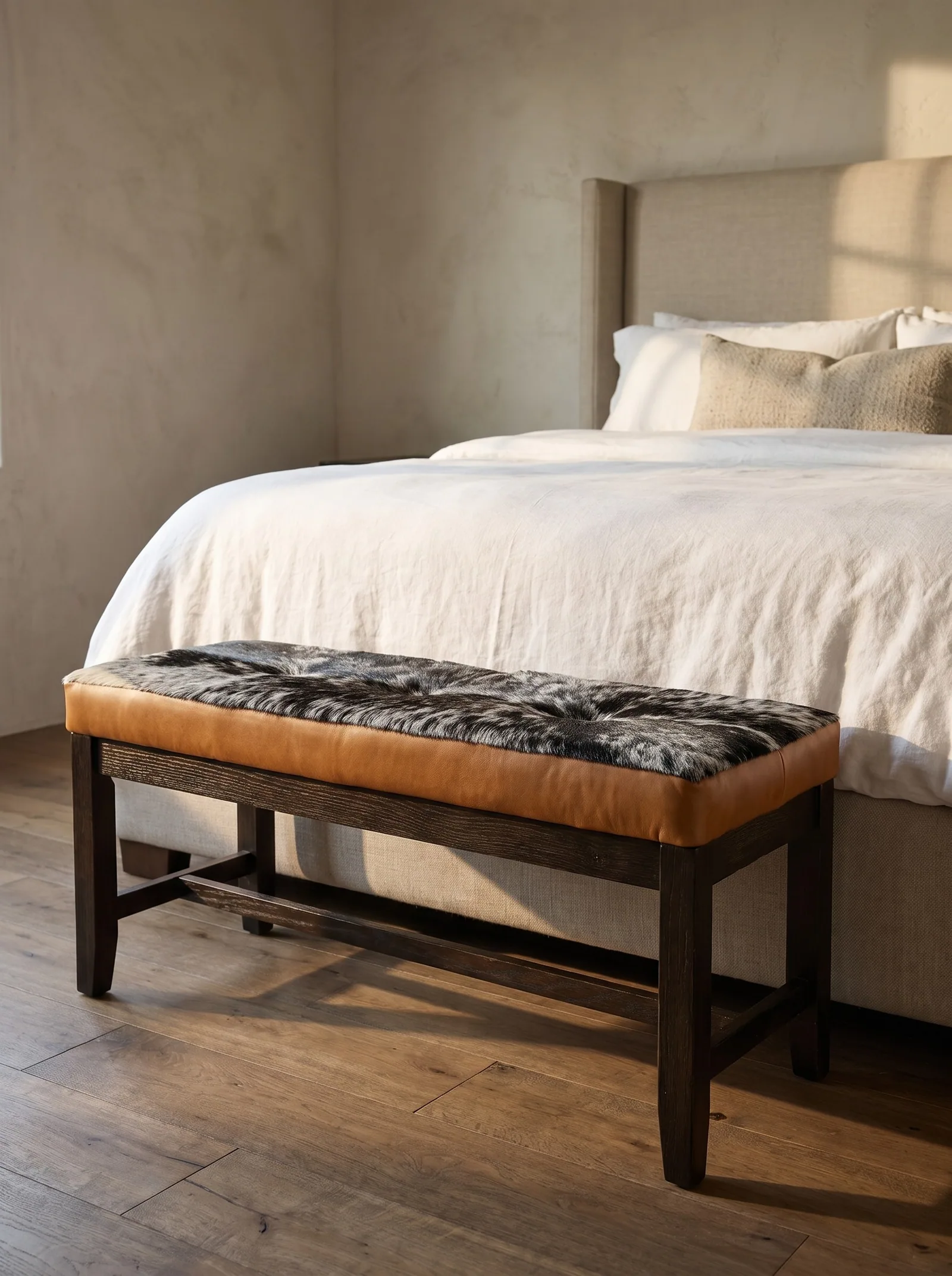 Brasada Cowhide Bench in Honey full grain aniline leather