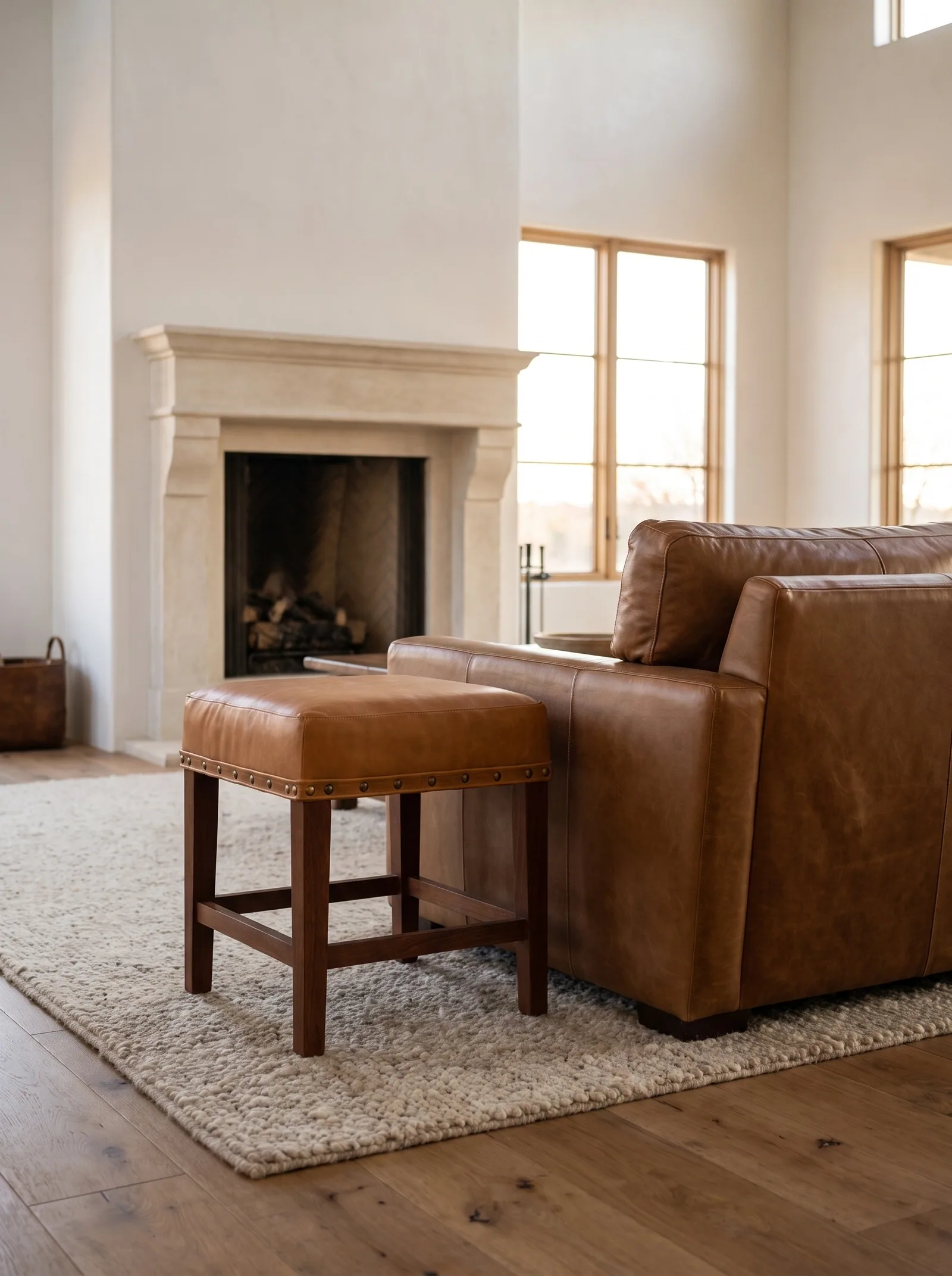 Cimarron Square Ottoman in Honey full grain aniline leather