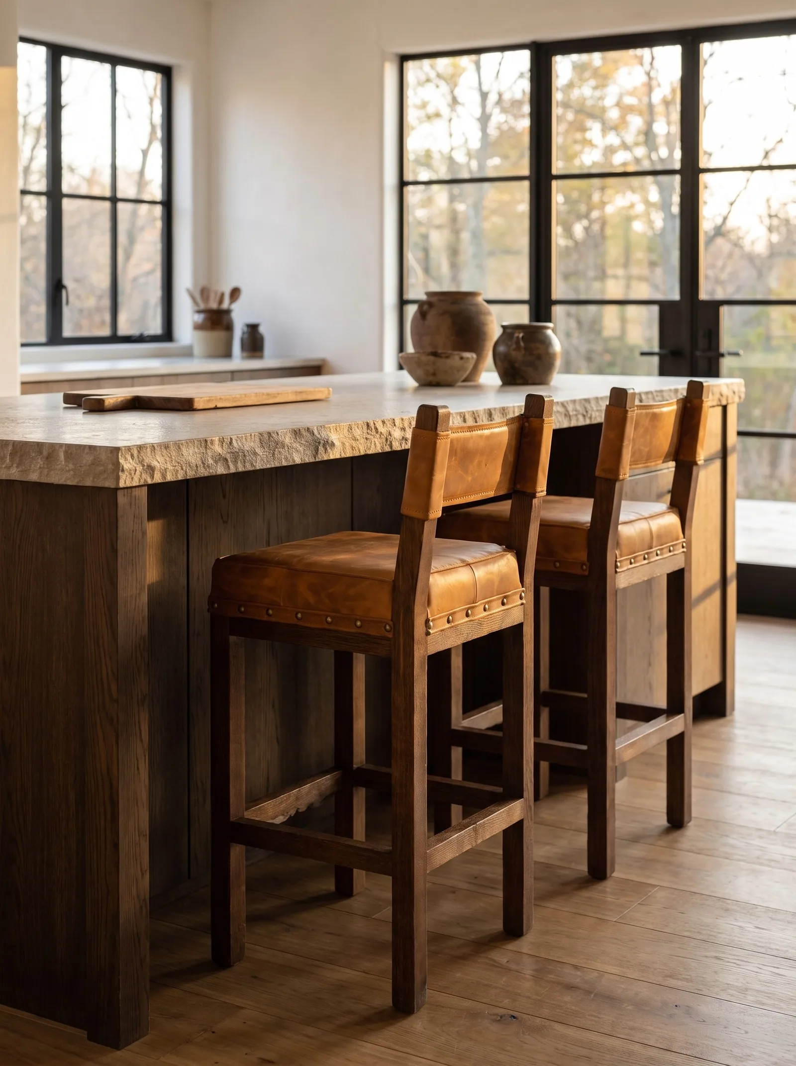 Cinch Bar Stool in Honey full grain aniline leather