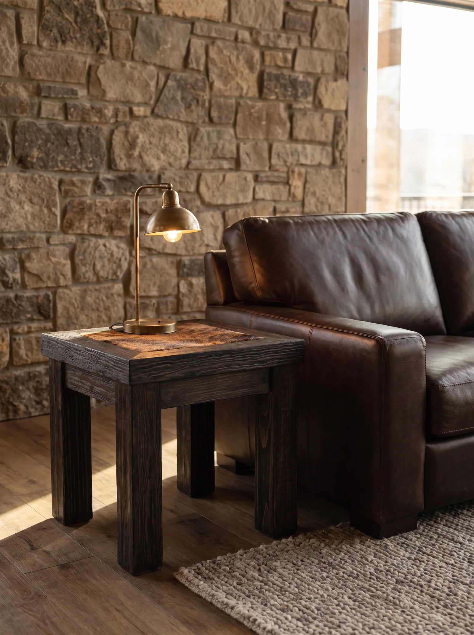Encino Side Table in Honey full grain aniline leather