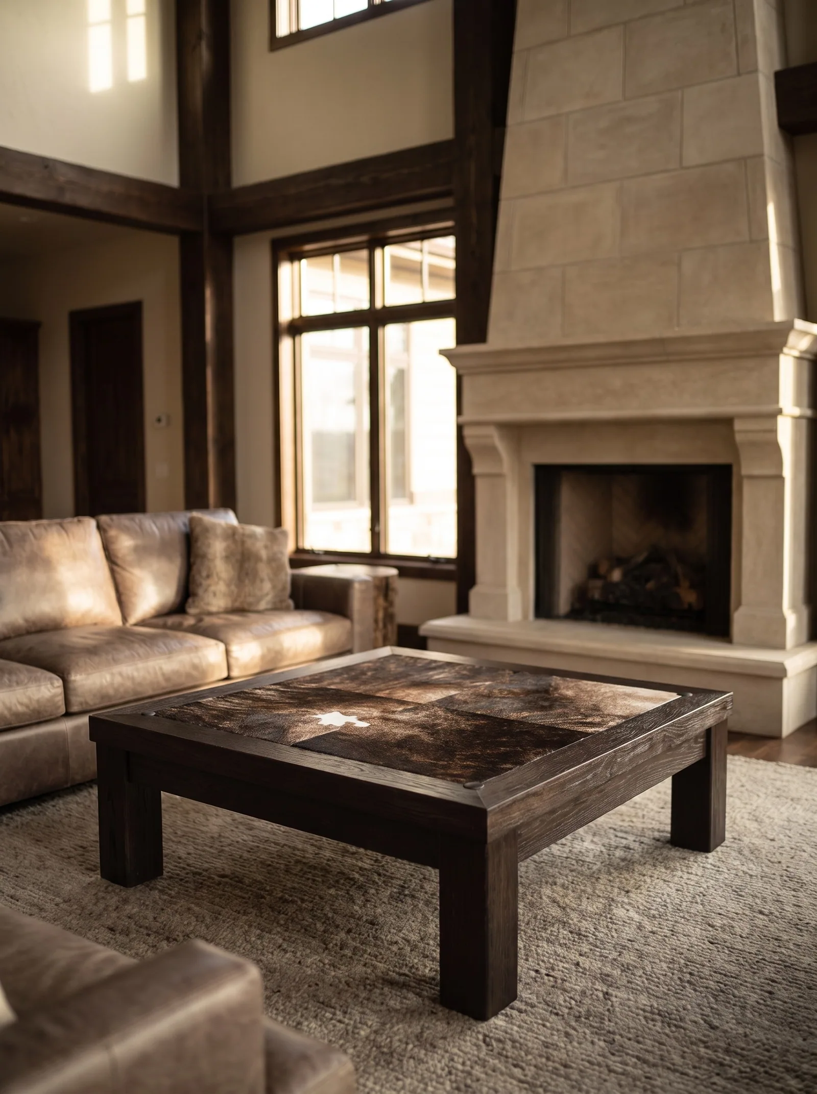 Rio Grande Cowhide Coffee Table in Honey full grain aniline leather
