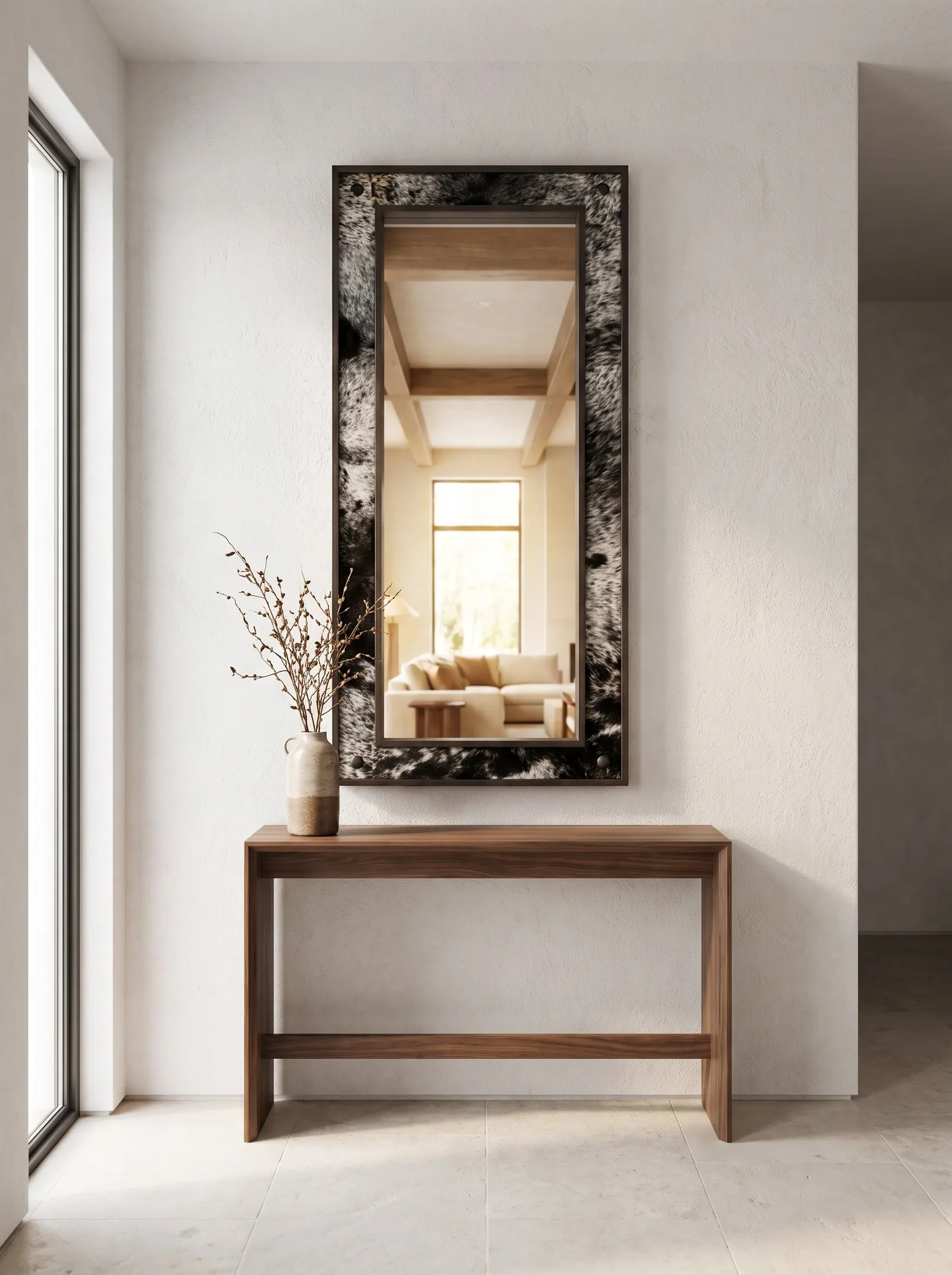 Sabine Cowhide Mirror in Honey full grain aniline leather