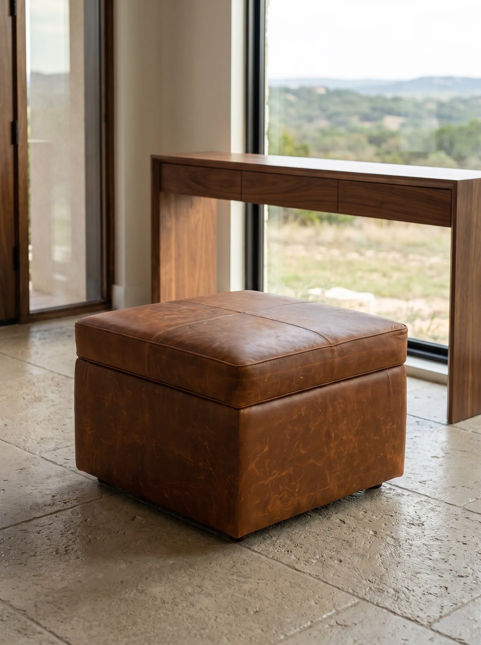 Sendero Cube Ottoman in Honey full grain aniline leather