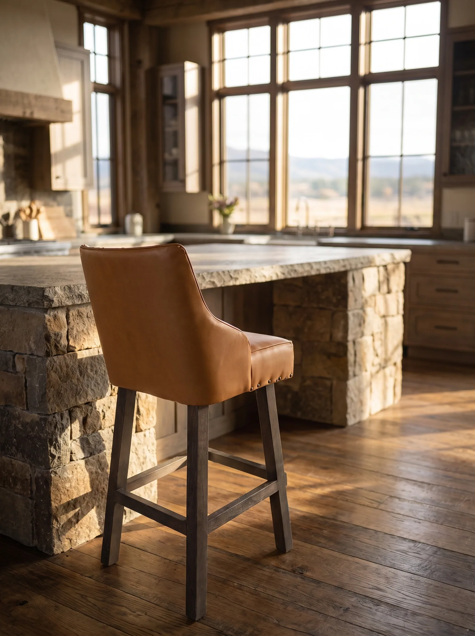Sonora Bar Stool in Honey full grain aniline leather